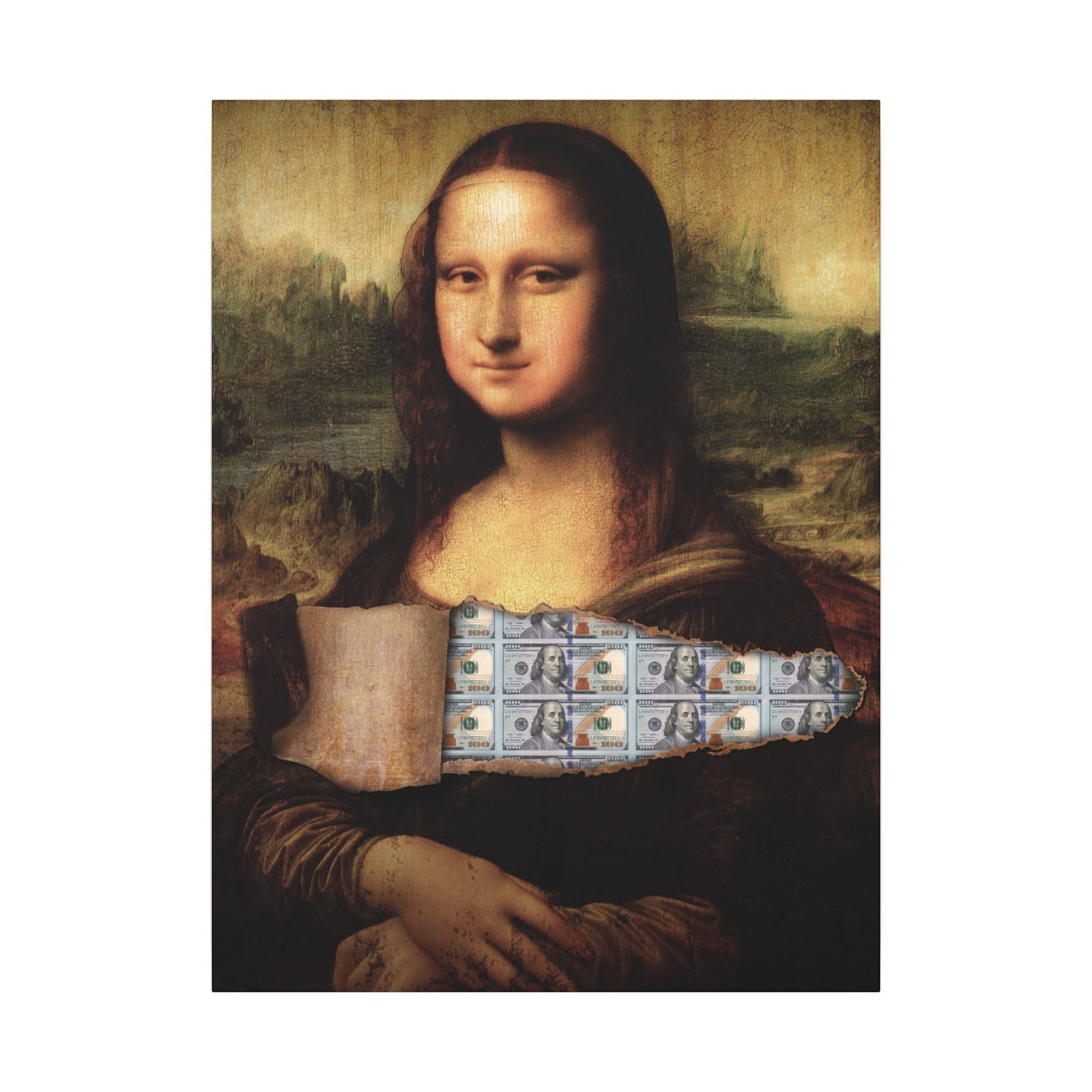 7191372697722270788_2048.jpeg Mona Lisa Money Tear Matte Stretched Canvas Art - Image 1